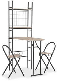 284406 vidaXL 3 pcs conjunto jantar dobrável c/ prateleira MDF e aço