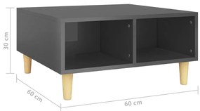Mesa de centro 60x60x30 cm derivados de madeira cinza brilhante
