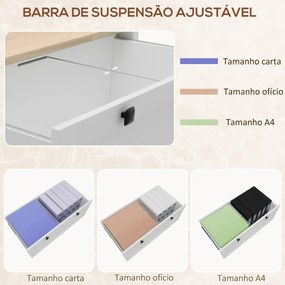 Armário de Escritório Móvel Arquivador com 2 Gavetas 2 Barras Suspensas para Tamanho A4 e 2 Chaves 79x40x72cm Branco e Madeira