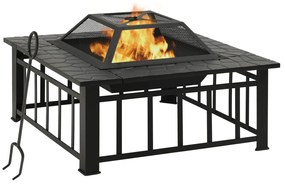 311888 vidaXL Braseira de jardim com atiçador 81x81x47 cm XXL aço