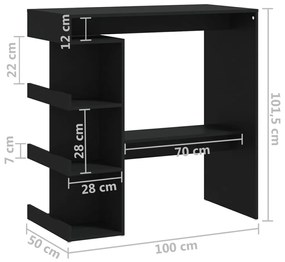 Mesa de bar c/ prateleiras derivados de madeira preto