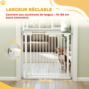 Barreira de segurança para cães e bebés, de 76 a 80 cm, com extensão e fixação por pressão, sem necessidade de perfuração, de 76 a 80 cm, branca