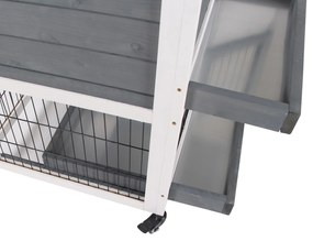 Coelheira de Madeira Interior com Rodas Gaiola para Coelhos Animais Pequenos de 2 Pisos com Zona Aberta Rampa e 2 Bandejas Removíveis 110x50x86cm Cinz