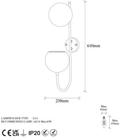 Aplique de Parede Pot – Ouro Brilhante – 15 x 23 x 61 cm