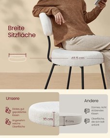 Conjunto de 2 cadeiras de sala de jantar com superfície em velo branco creme