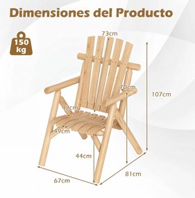Cadeira de Jardim, 80 x 66 x 107 cm, Encosto Alto, Natural