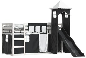 Beliche com escorrega e cortinas 90x200 cm branco e preto