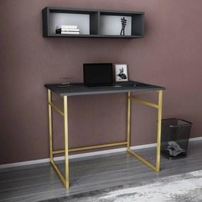 Secretária de Estudo Hussum - Dourado Antracite - 90x60x75cm