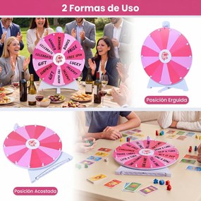 Roleta de Prémios de Mesa, 50 x 31,5 x 60,5 cm, Superfície Apagável com 14 Espaços, Rosa