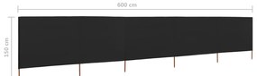 Para-vento com 5 painéis em tecido 600x120 cm preto
