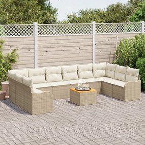 Conjunto de Sofás de Jardim vidaXL de 11 Peças com Almofadas Bege Poli