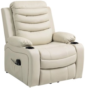 Poltrona Relax Reclinável Elétrica Elevatória com Massagem Vibratória Aquecimento e Porta USB 93x95,5x100 cm Creme