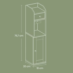 Armário casa de banho com suporte para papel higiénico 20 x 18 x 76,7 cm branco