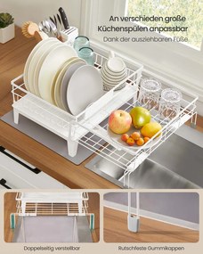 Escorredor de louça com tapete de silicone e ralo (31-56) x 42 x 20 cm branco + cinzento