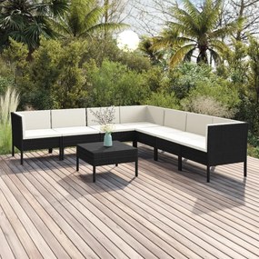 vidaXL 8 pcs conjunto lounge de jardim c/ almofadões vime PE preto