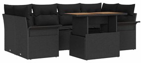 Conjunto de sofá de jardim de 7 peças com almofadas pretas em rattan