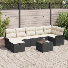 Conjunto de Sofá de Jardim de 8 Peças com Almofadas Preto Rattan