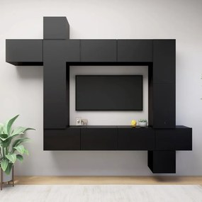 vidaXL 9 pcs conjunto de móveis de TV derivados de madeira preto