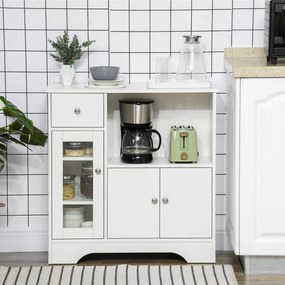 Aparador de cozinha moderno com porta de vidro, gaveta, nicho amplo e prateleiras ajustáveis 80 x 30 x 82 cm branco