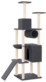 Árvore p/ gatos c/ postes arranhadores sisal 168cm cinza-escuro