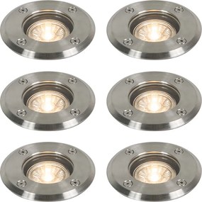 Conjunto de 6 projetores de chão para exterior aço 11cm IP67 - Basic Round