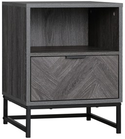 HOMCOM Mesa de Cabeceira com 1 Gaveta Prateleira Aberta e Pés de Aço para Dormitório Estilo Moderno 40x40x52cm Cinza Escuro