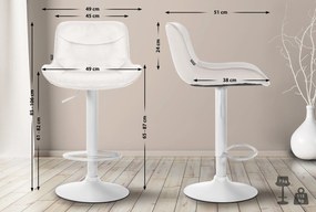 Banco alto em veludo com estrutura branca 85-106 x 49 x 51 cm cor creme