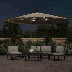 Guarda-sol cantilever c/ luzes LED 350 cm cinza-acastanhado