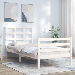 vidaXL Estrutura cama de solteiro c/ cabeceira madeira maciça branco