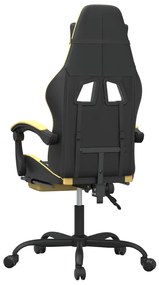 Cadeira gaming c/ apoio pés couro artificial preto e dourado