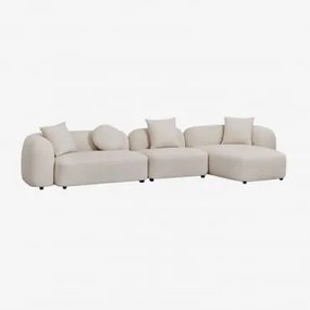 Sofá Modular Chaise Longue Direito De 3 Peças Em Chenille Coco Chenille Grossa Branca - Sklum