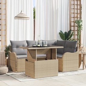 Conjunto de Sofá de Jardim vidaXL de 5 Peças com Almofadas Bege Poli Rattan