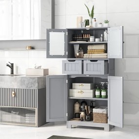Armário de armazenamento com 4 portas Armário de casa de banho ou Cozinha sala de estar independente 2 gavetas prateleira 60 x 30 x 128 cm cinza