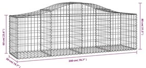 Cestos gabião arqueados 3 pcs 200x50x60/80 cm ferro galvanizado