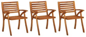 Cadeiras de jantar jardim c/ almofadões 3 pcs madeira acácia
