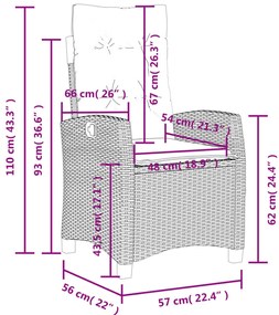 5 pcs conjunto de jantar p/ jardim c/ almofadões vime PE cinza