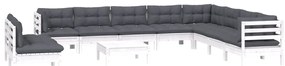 11 pcs conj. lounge de jardim c/ almofadões pinho maciço branco