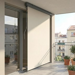 Toldo vertical enrolável para exterior 250 x 160 cm para exterior com manivela e caixa em alumínio, creme