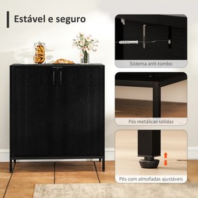 Aparador para Sala de Estar Moderno com Prateleira Ajustável e Base Elevada 80x40x90 cm Preto