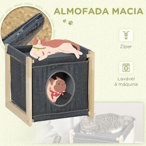 PawHut Casa para Gatos Cama para Gatos de Interior com Almofada Amovív