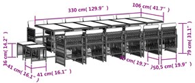 17 pcs conjunto de jantar p/ jardim c/ almofadões vime PE preto