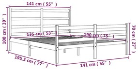 Estrutura de cama casal 135x190 cm pinho maciço cinza