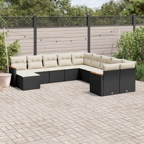 11 pcs conjunto sofás de jardim c/ almofadões vime PE preto