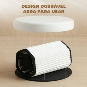Puff de Arrumação Banco de Arrumação Dobrável 35 L 38x38x38 cm Estofado em Veludo Baú de Arrumação Redondo Creme
