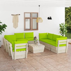 vidaXL 9 pcs conjunto lounge de paletes + almofadões madeira de abeto