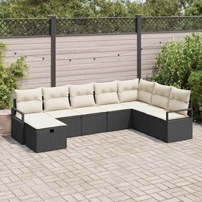 Conjunto de Sofá de Jardim vidaXL com Almofadas Preto Rattan PE