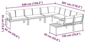 6 pcs conjunto de sofás p/ jardim c/ almofadões alumínio preto