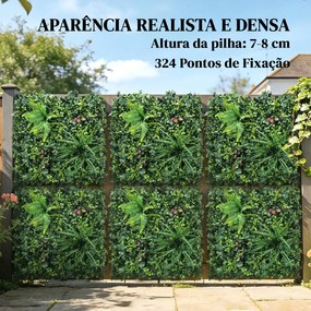 Conjunto de 6 Sebes Artificiais de Ocultação para Jardim 50x50 cm Estilo Milão Fácil Montagem Anti-UV para Varandas Terraços Verde
