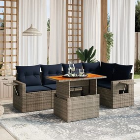 vidaXL 6 pcs conjunto sofás p/ jardim c/ almofadões vime PE cinzento