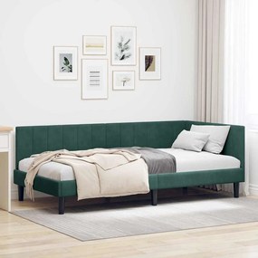 vidaXL Estrutura de Cama de Canto Verde Escuro 90 cm x 200 cm Veludo